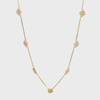 14K Yellow Gold Chain Necklace with 7 Diamond Clover Clusters