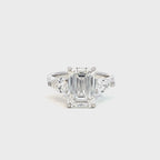 14K White Gold Lab Grown Diamond Ring with Emerald Cut Center stone and Pear Shaped Side Stones