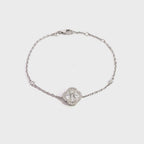 14K White Gold Chain Bracelet with Diamond Halo Clover Cluster and Bezel Set Diamonds