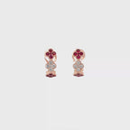 14k Clover Style Rose Gold Latch Back Earrings with 20 Rubies and 10 Diamonds