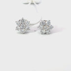 14K White Gold Floral Cluster Stud Earrings with Lab Grown Diamonds