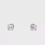 14K White Gold Square Emerald Cut Lab Grown Diamond Stud Earrings with Double prong Basket style setting White Halo