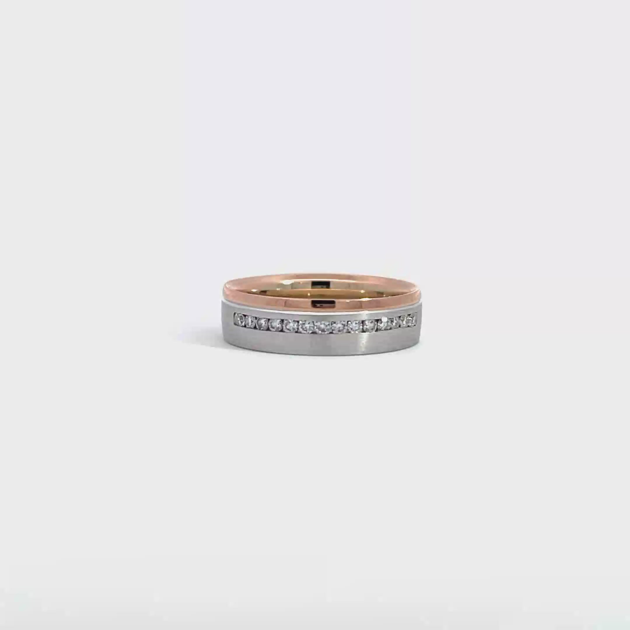 14K White Rose Gold Wedding Band with 14 Diamonds