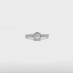 14K White Gold Claw Prong Milgrain Engagement Ring with Pave-Set Side Stones