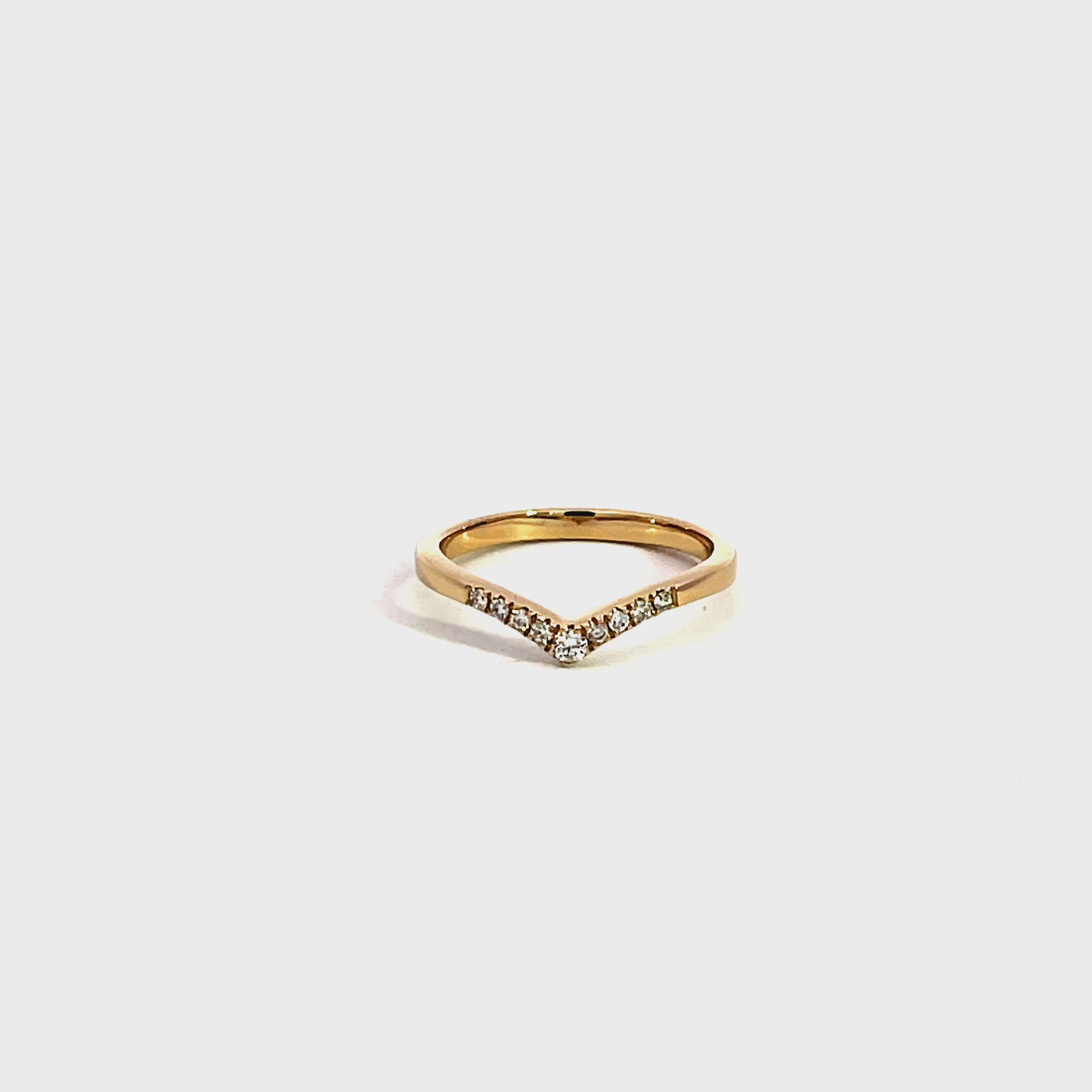 14K Yellow Gold V-Shaped Wedding Band with 9 Diamonds