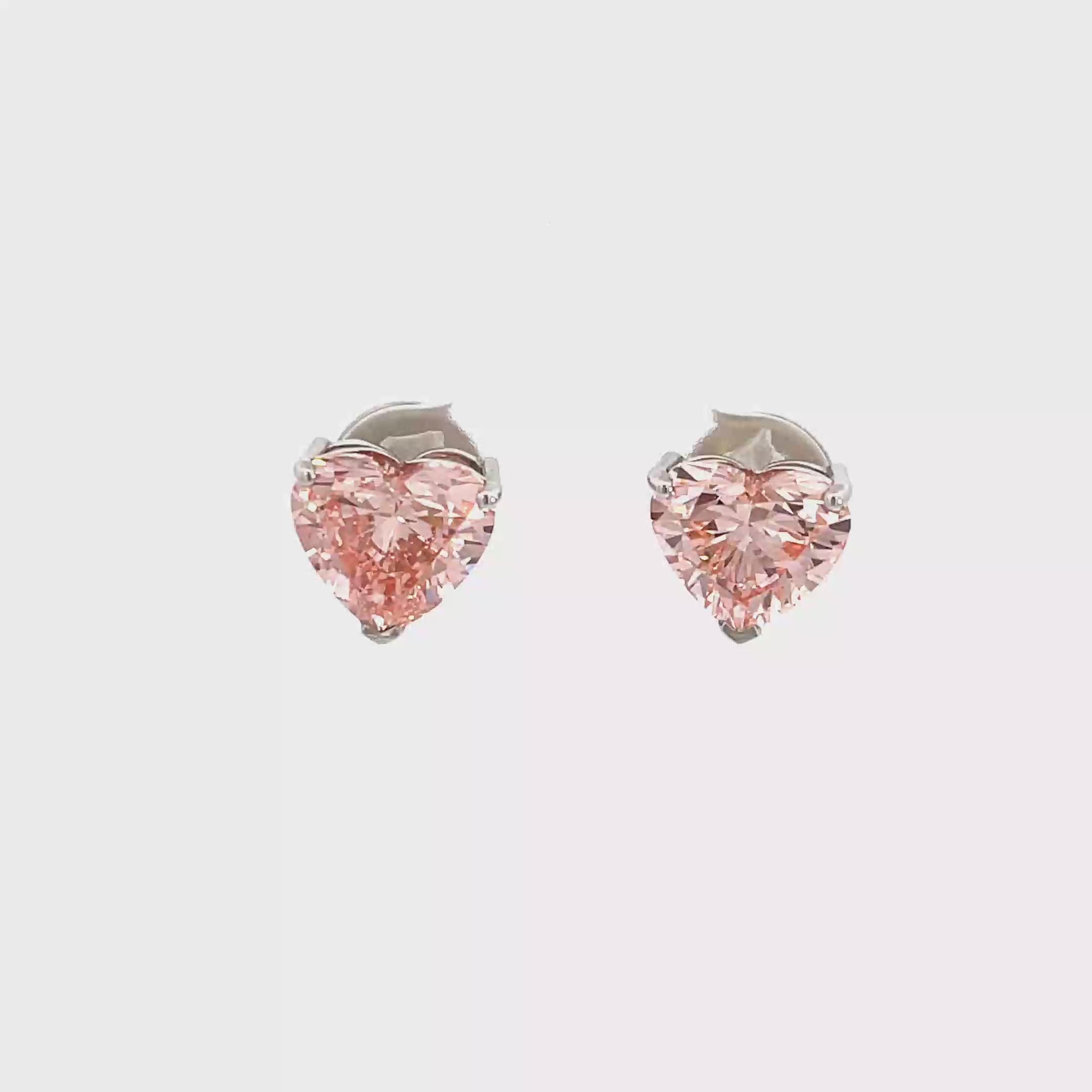 18K White Gold Fancy Pink, Heart Shaped, Lab Grown Diamond, Stud Earrings White Halo