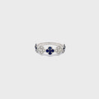 14K White Gold Sapphire and Diamond Clover Cluster Half-Eternity Ring
