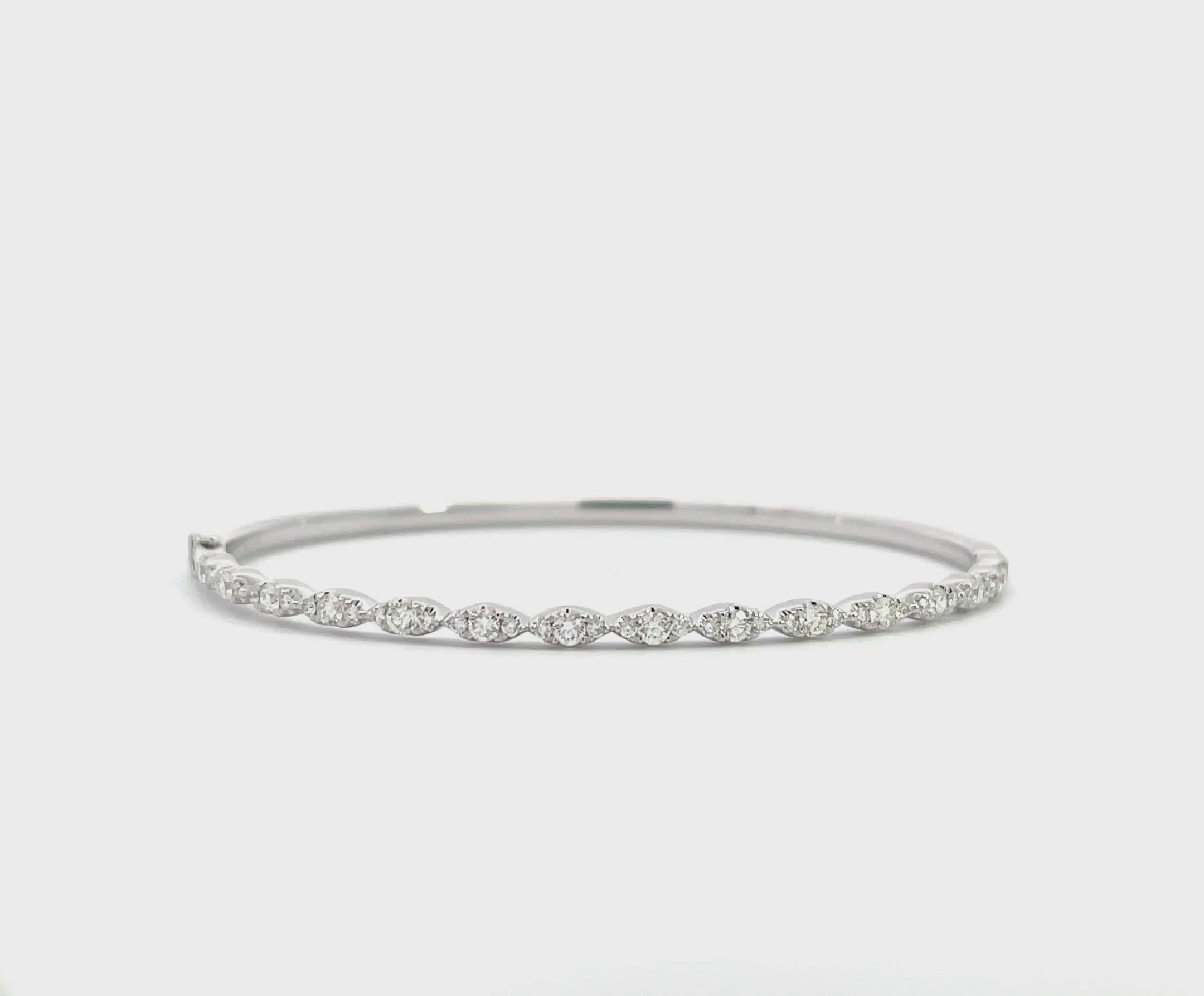 14K White Gold Half Eternity Marquise Bangle with 45 Diamonds