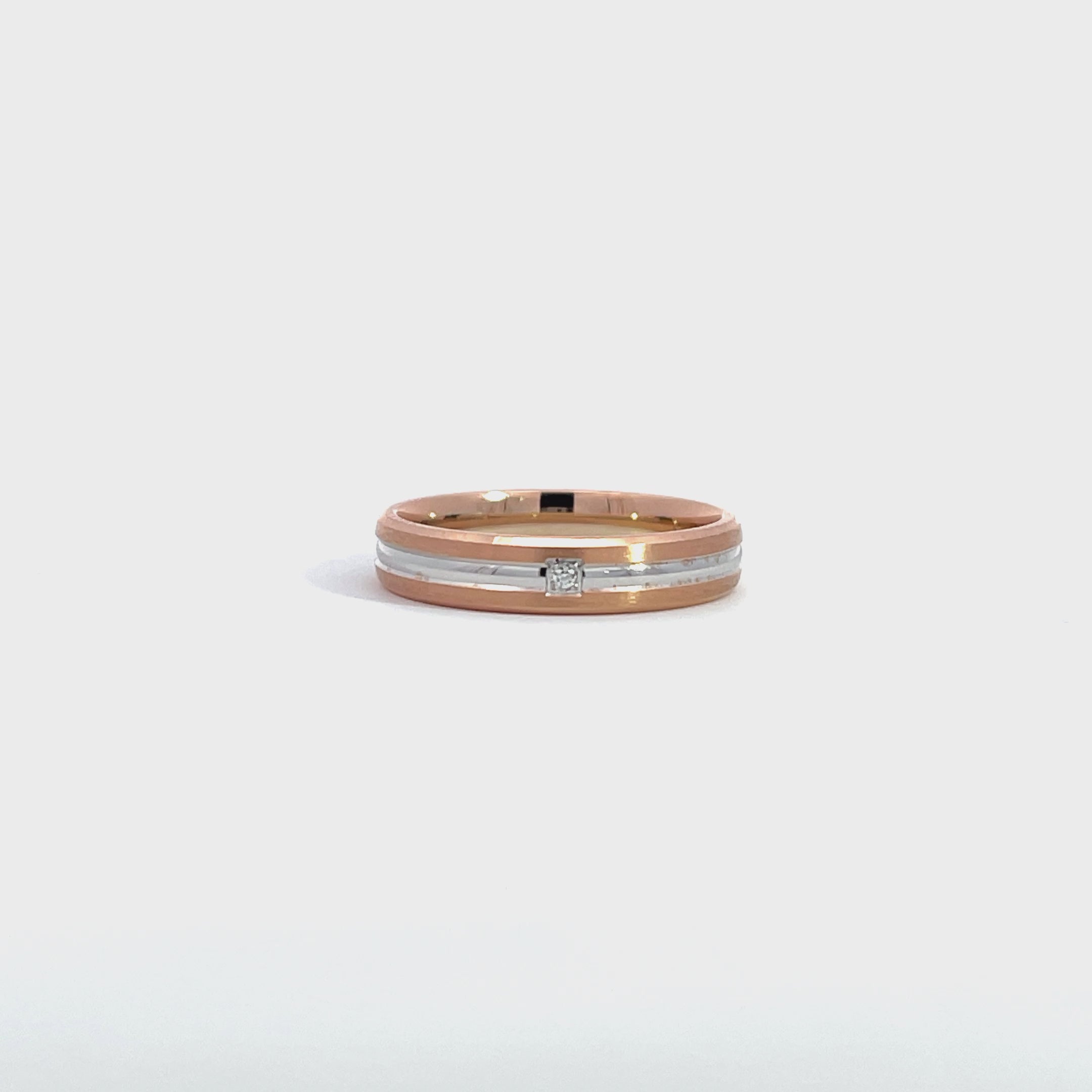 14K White Rose Gold Wedding Band with 1 Diamond