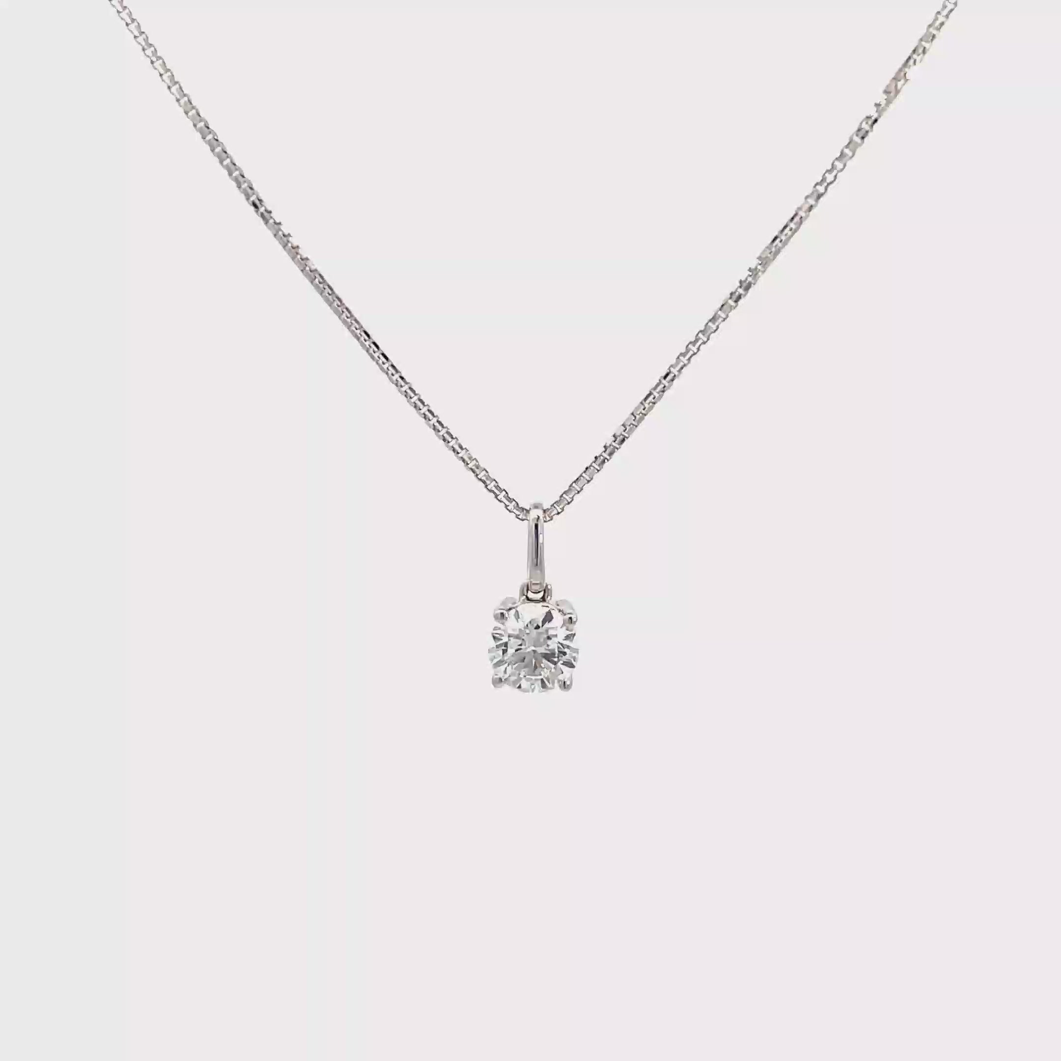 18K White Gold Lab Grown Solitaire Pendant Necklace White Halo Collection