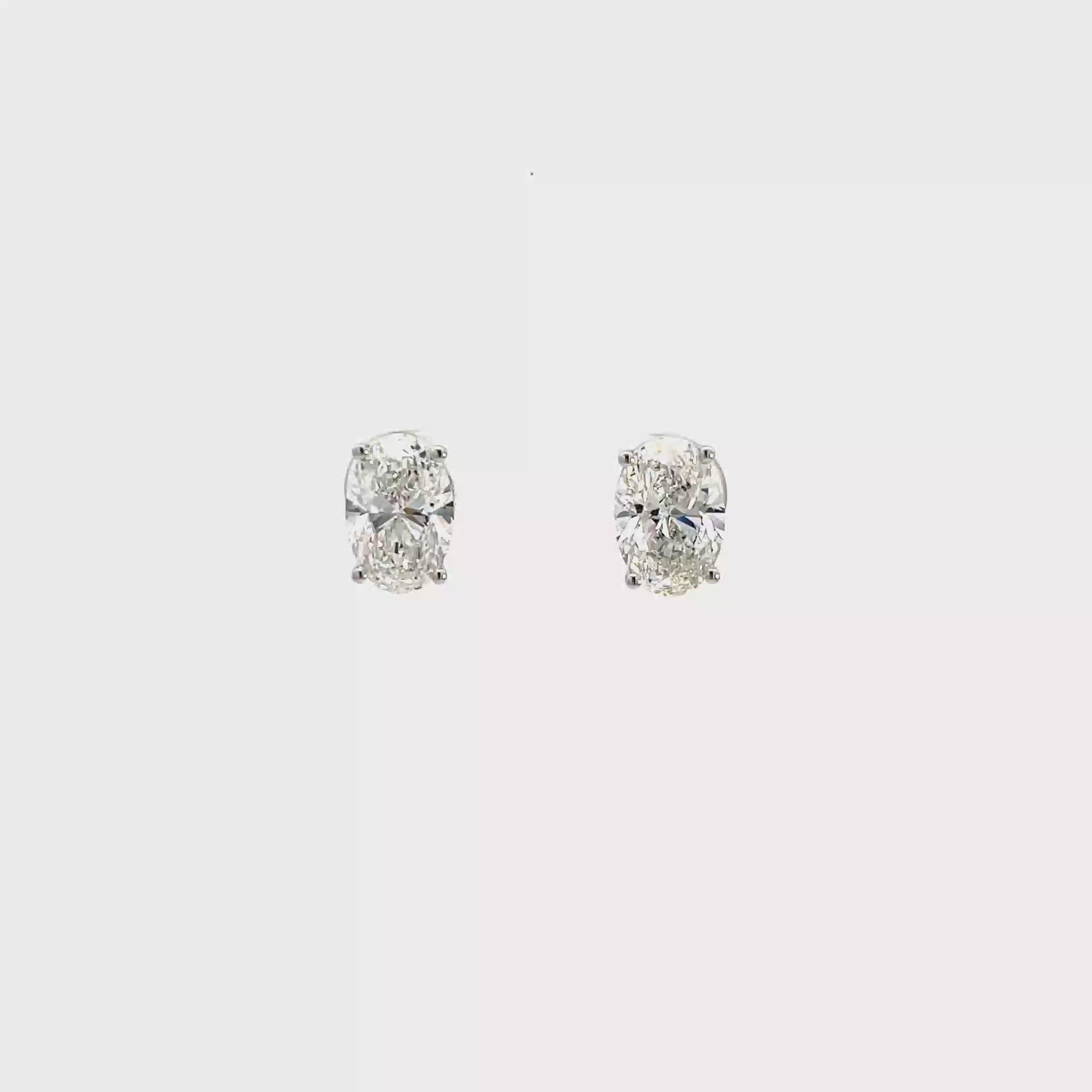 18K/14K White Gold Oval Cut Lab Grown Diamond Stud Earrings with 4 prong Curved Basket style setting White Halo