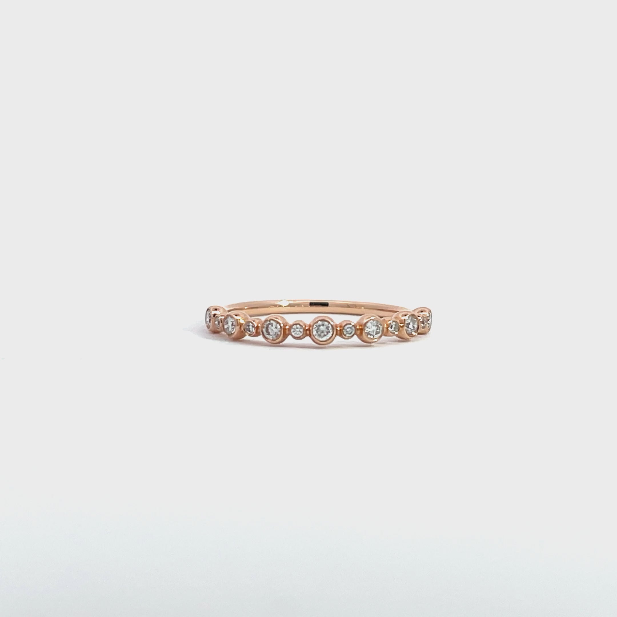 14K Rose Gold Half Eternity Beaded Bezel Set Ring with 13 Diamonds