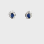 14K White Gold Oval Sapphire and Diamond Halo Stud Earrings
