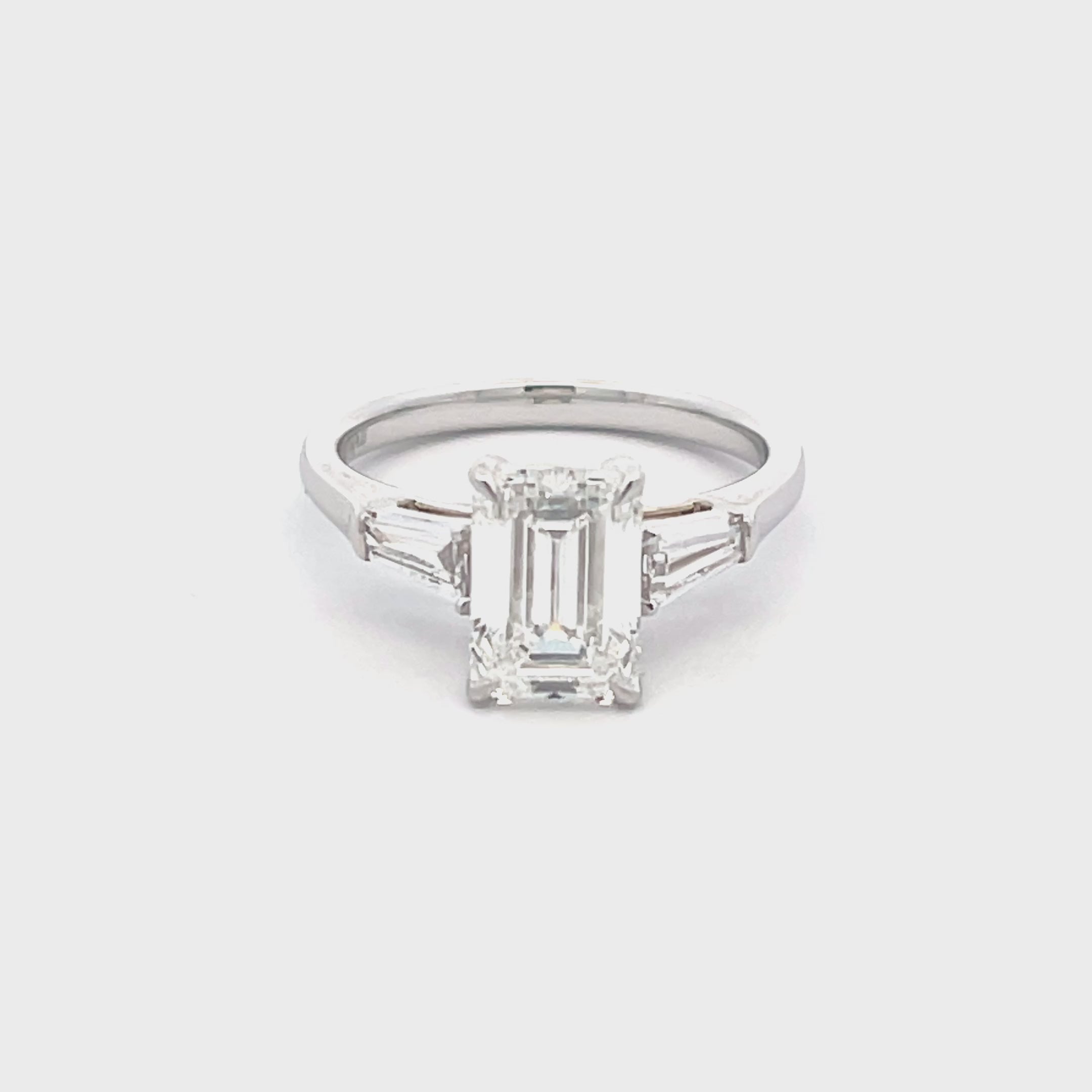 14K White Gold Lab Grown Diamond Ring with Emerald Cut Center Stone and Tapered Baguette Side Stones