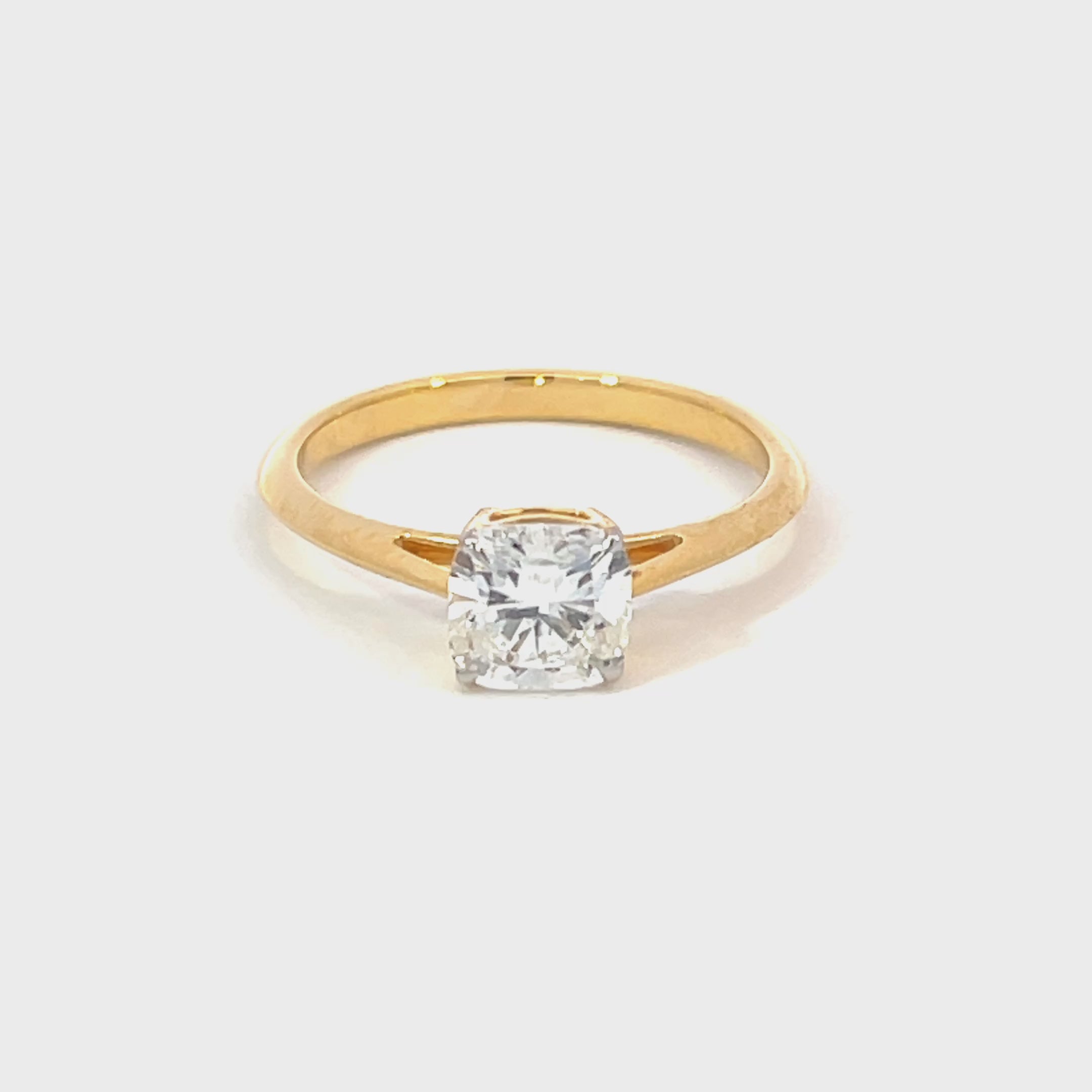 14K Yellow Gold Lab Grown Cushion Cut Solitaire Diamond Ring