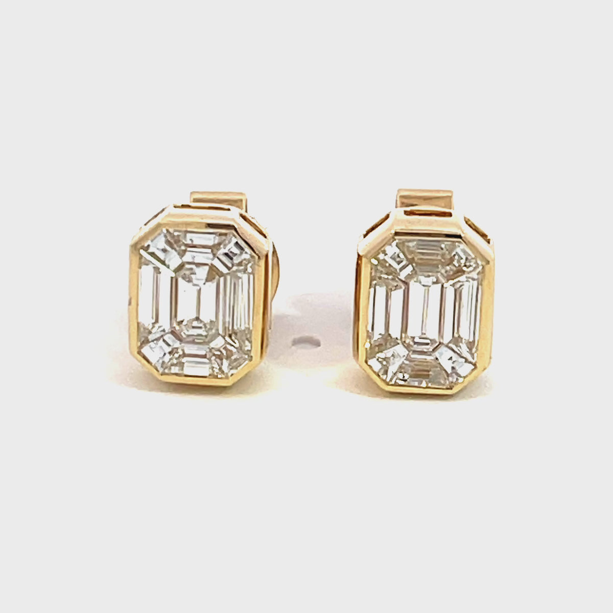 14K Yellow Gold Emerald Pie Cut Diamond Studs