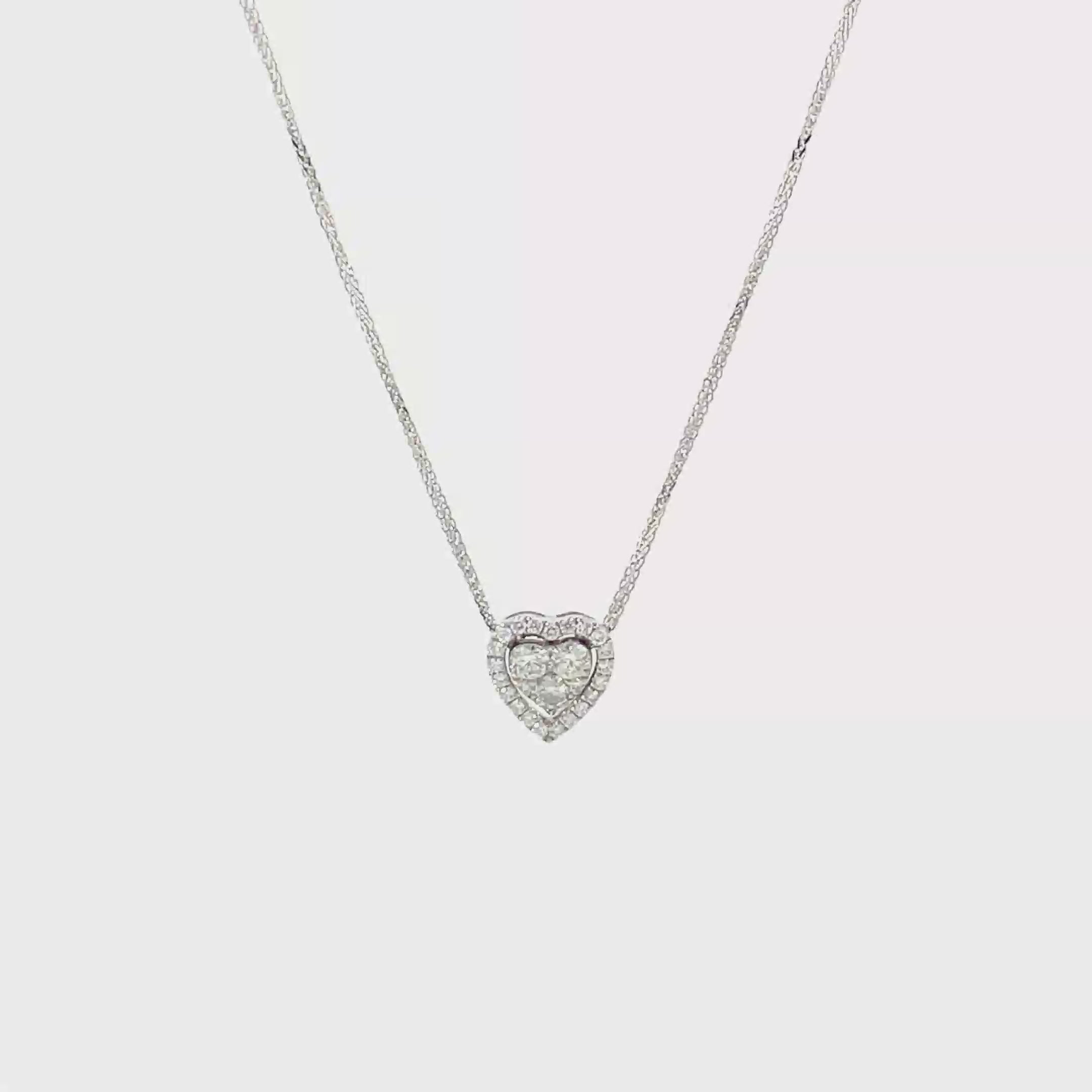 14K White Gold Double Heart Pendant with 27 Diamonds