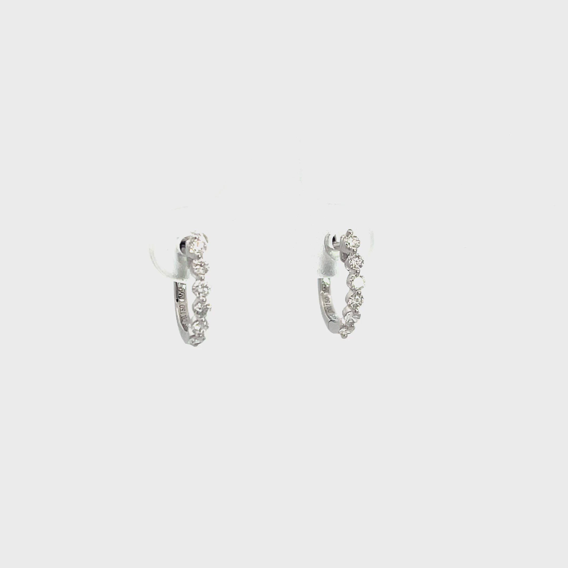 14K White Gold Half Eternity Shared Prong Setting Hoop Earrings