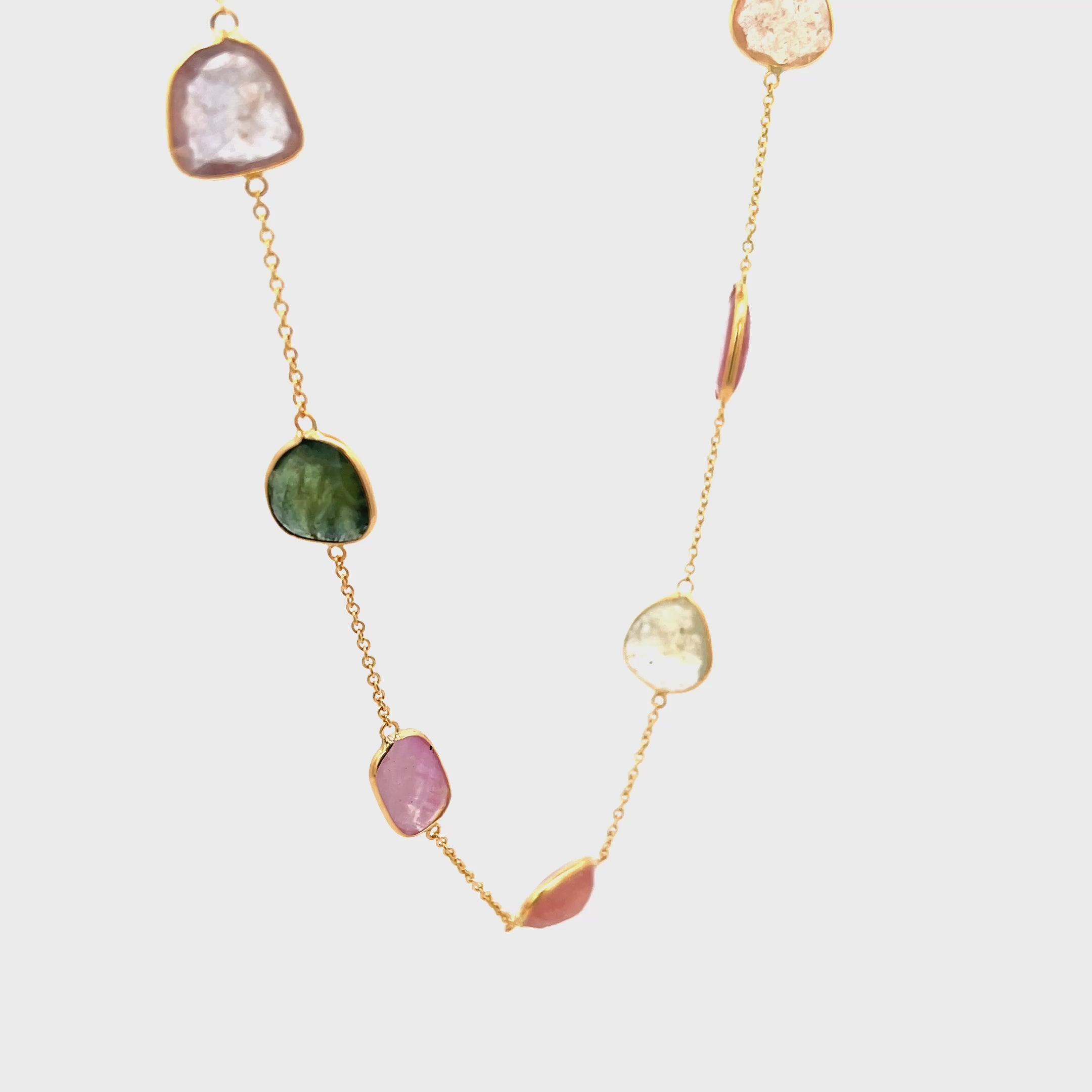 18K Yellow Gold Station Necklace with 9 Fancy Sapphires