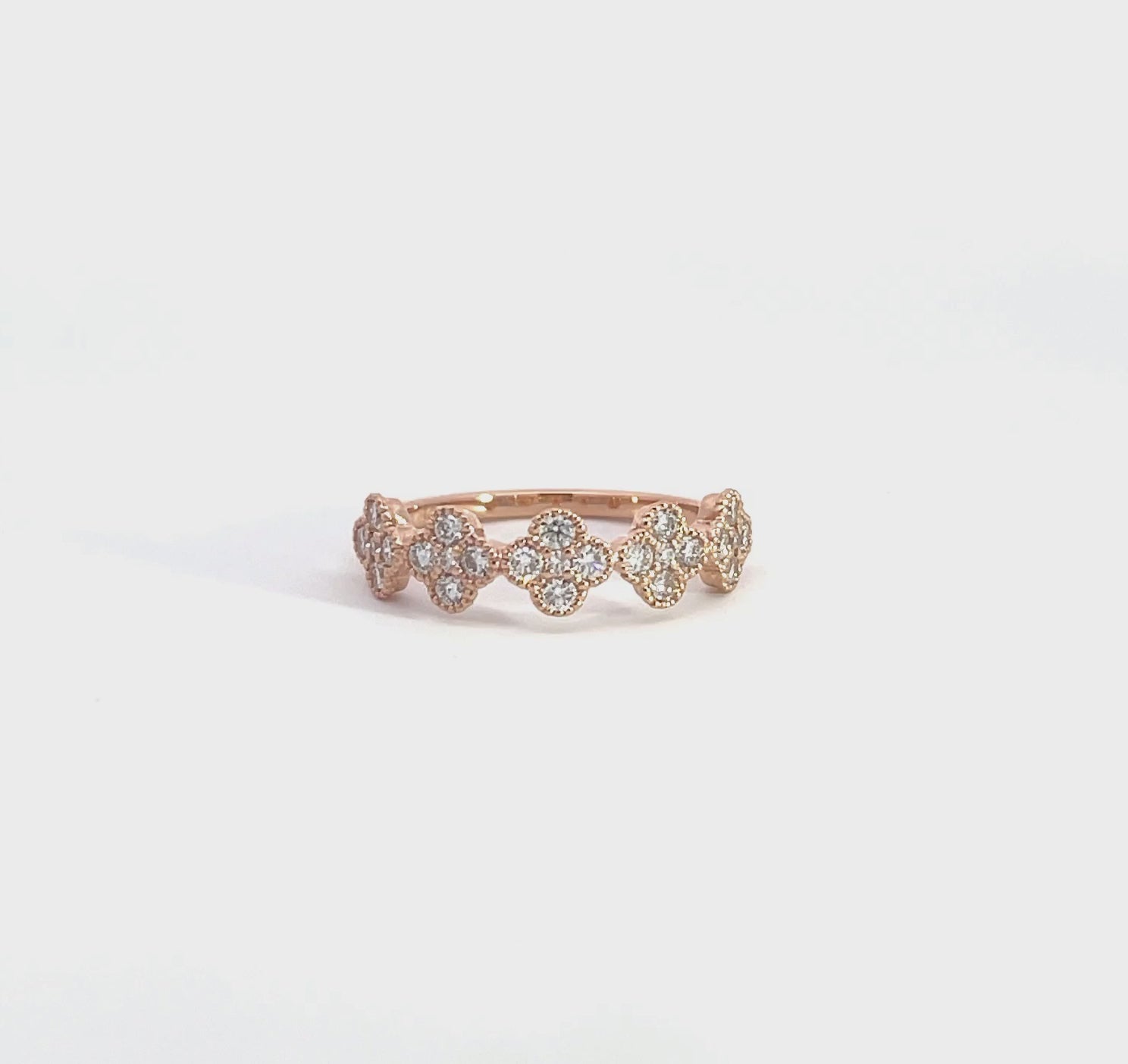 14K Rose Gold Diamond Clover Cluster Half-Eternity Ring