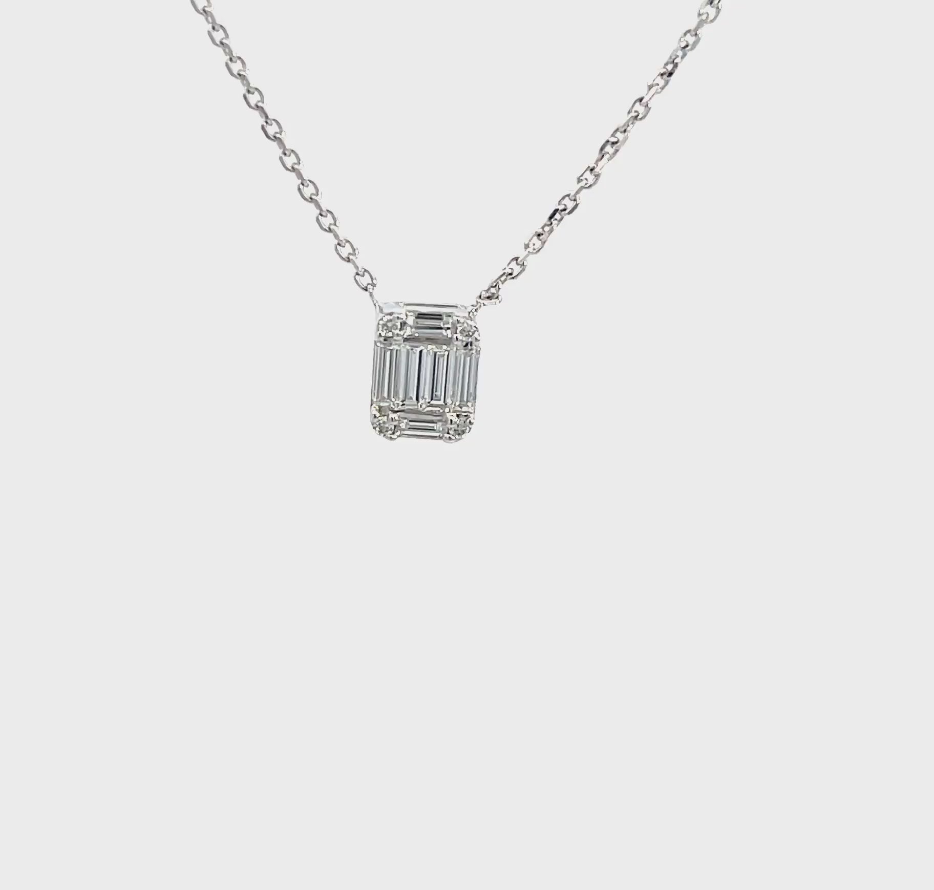 14K White Gold Emerald-Cut Illusion Diamond Pendant Chain Necklace