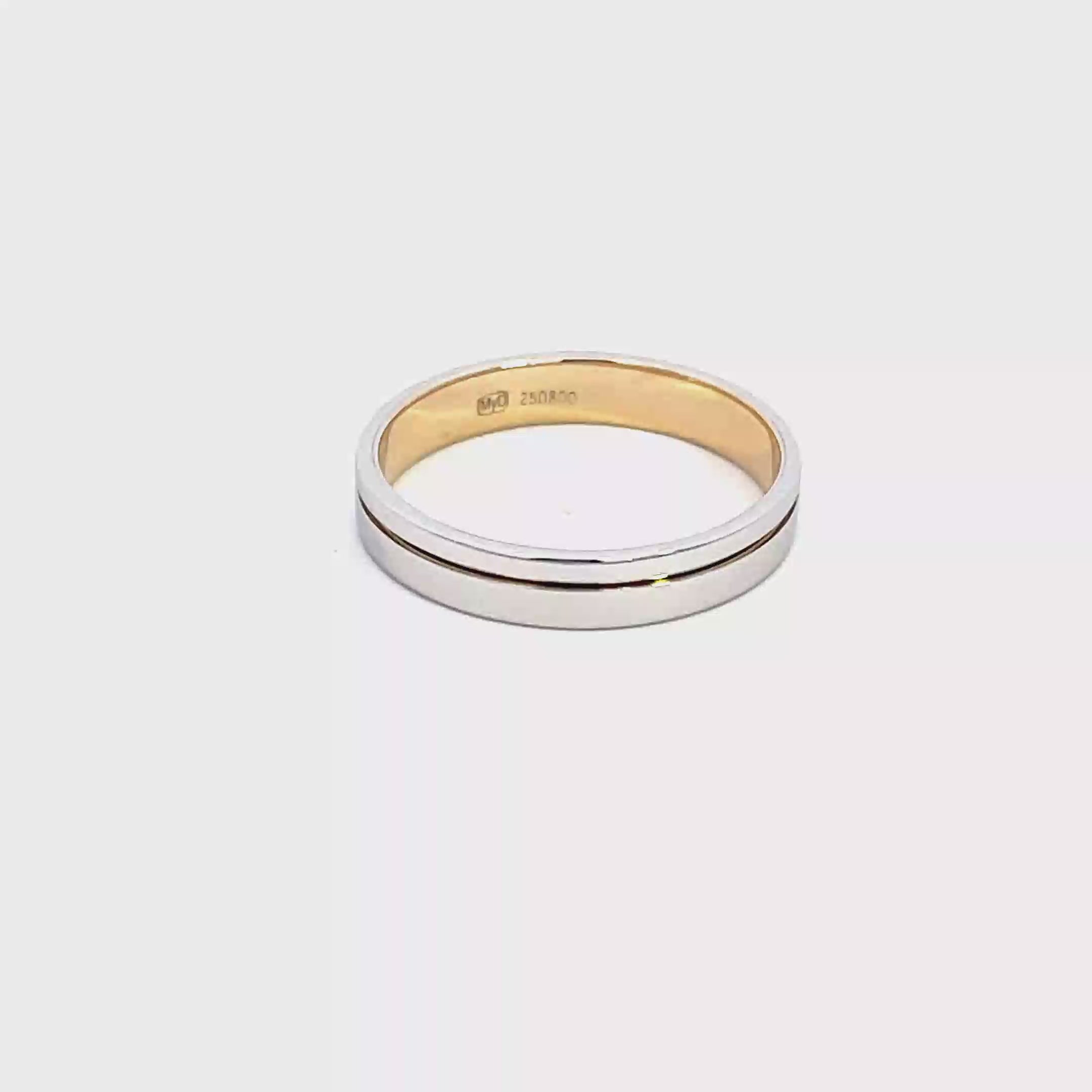 14K Yellow White Gold Wedding Band with Center Groove