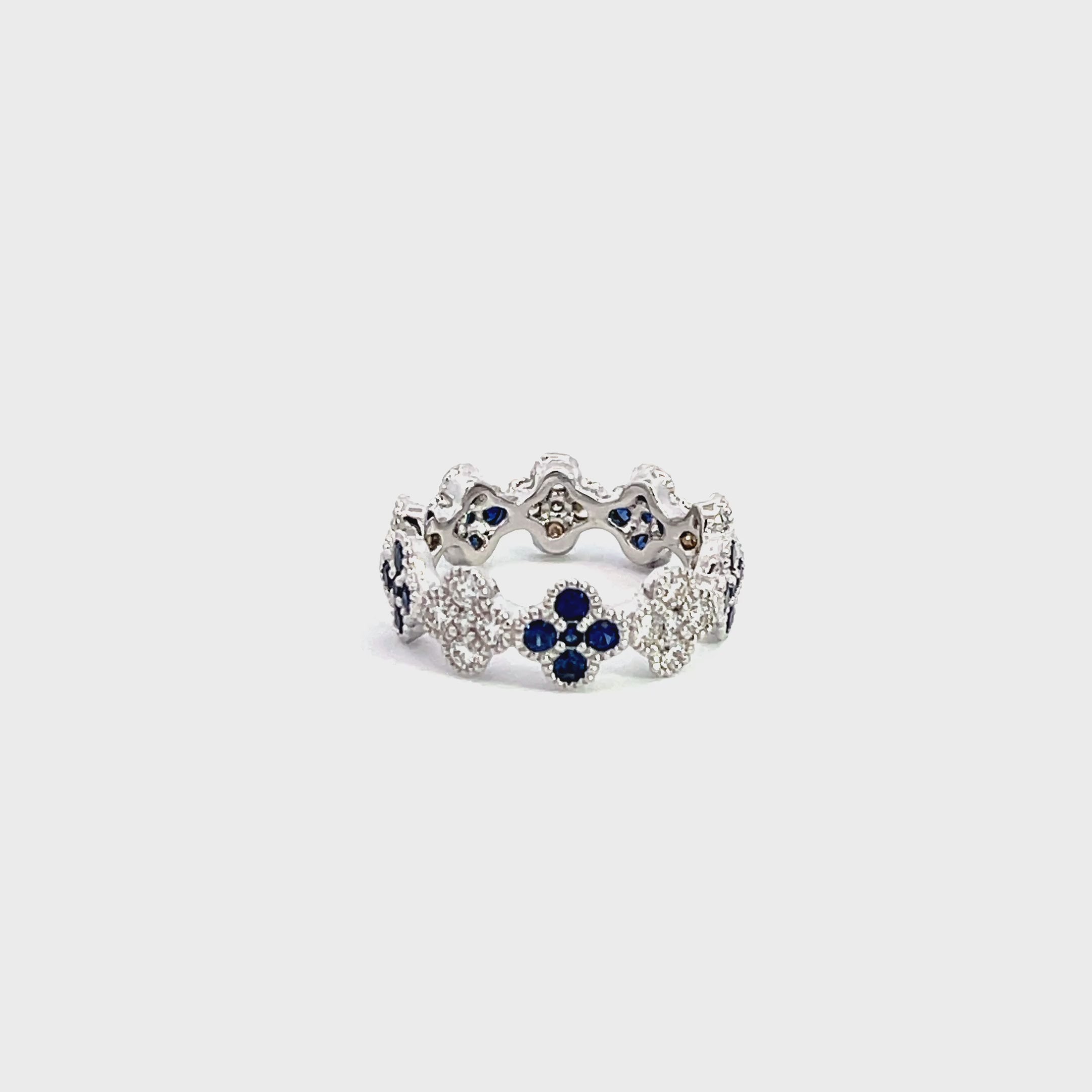 Floral 14K White Gold Sapphire and Diamond Eternity Ring