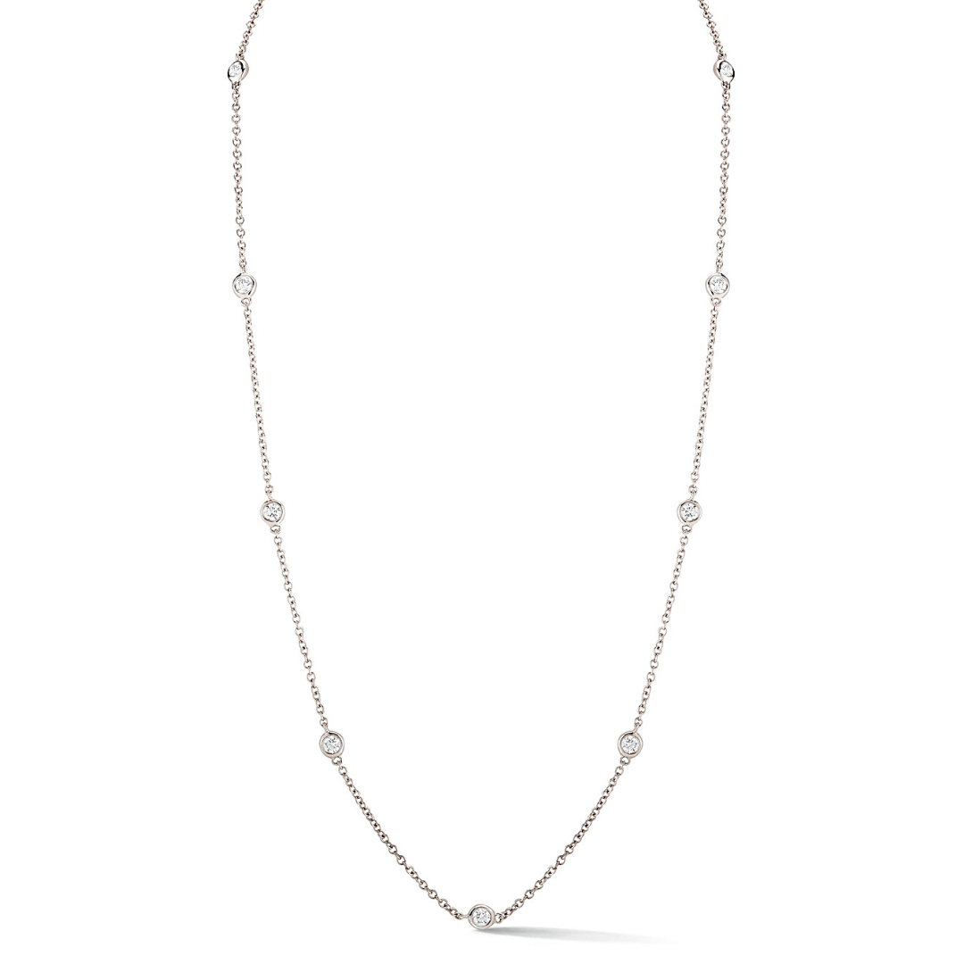 14K White Gold Bezel Set Diamond Satellite Necklace